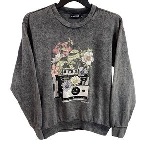 Polaroid Distressed Acid Wash Retro Camera Shirt, size M-L